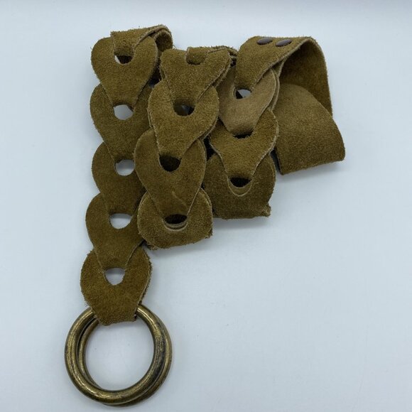 Tan Leather Loop Woven D Ring Belt Women's Size M End to End 34" - Picture 3 of 11